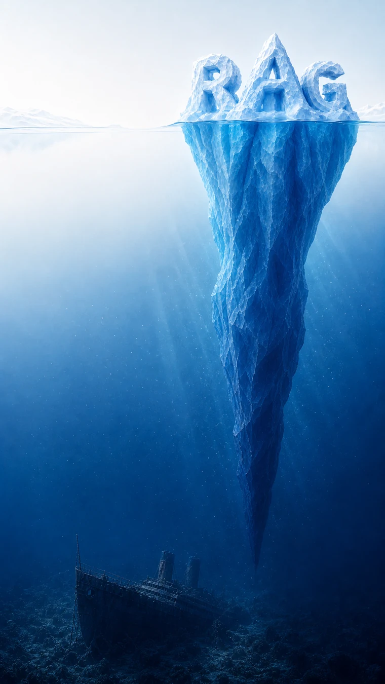 Iceberg RAG bajo el agua con el Titanic en las profundidades